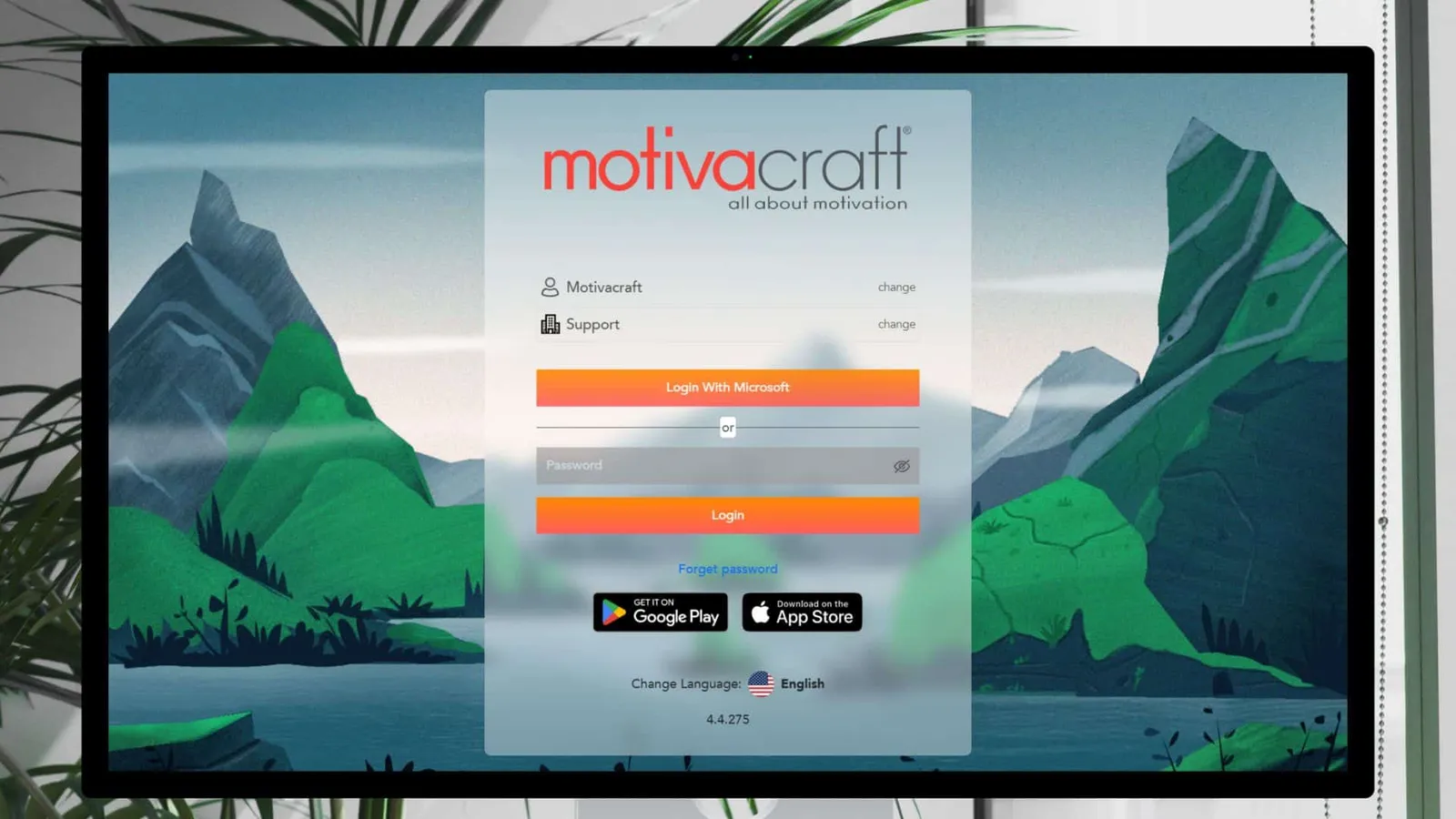 Motivacraft's sign-in screen with single sign-on and links to the mobile apps
